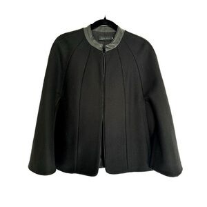 Zara Elegant Black Women's Cape, faux leather trim, hook&eye closure, lined 🩶